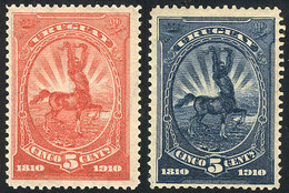 1246 URUGUAY: Sc.183, 1910 5c. Centaur, COLOR ERROR (printed In Red Instead Of Blue), Alo - Uruguay