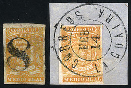 1280 VENEZUELA: Sc.1, 1859 ½r. Orange, Clear Impression (on Framgne With Cancel Of LA GU - Venezuela