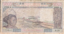 WEST AFRICAN STATES IVORY COAST P108Af 5000 FRANCS (19)88 AVF NO Tear,NO P.h. - Stati Dell'Africa Occidentale