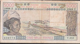 W.A.S. WEST AFRICAN STATES TOGO P808Td 5000 FRANCS 1989 FINE/Better  NO P.h. ! - Togo