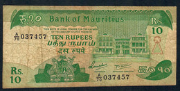MAURITIUS P35b 10 RUPEES 1985 #A/70   F-VF NO P.h. - Mauritius