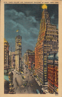 CPA NEW YORK CITY- TIMES SQUARE AND PARAMOUNT BUILDING BY NIGHT, CAR, BUSS - Time Square