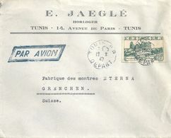 Luftpost Brief  "Jaegle, Horloger, Tunis"           1947 - Lettres & Documents