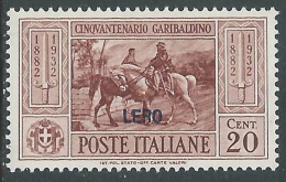1932 EGEO LERO GARIBALDI 20 CENT MH * - I39-3 - Egée (Lero)