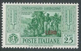 1932 EGEO LERO GARIBALDI 25 CENT MH * - I39-3 - Egée (Lero)
