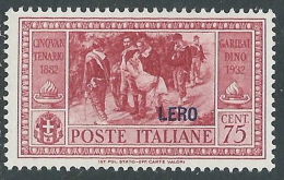 1932 EGEO LERO GARIBALDI 75 CENT MH * - I39-4 - Egée (Lero)