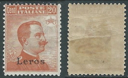 1921-22 EGEO LERO EFFIGIE 20 CENT MH * - E134 - Aegean (Lero)