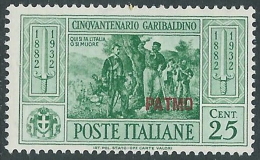 1932 EGEO PATMO GARIBALDI 25 CENT MH * - I39-6 - Egée (Patmo)