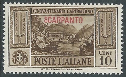 1932 EGEO SCARPANTO GARIBALDI 10 CENT MH * - I39-7 - Egeo (Scarpanto)