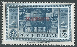 1932 EGEO SCARPANTO GARIBALDI 1,25 LIRE MH * - I39-8 - Egeo (Scarpanto)