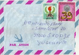 Libya Air Mail Letter Via Yugoslavia,Macedonia - Motive Stamps - 1983 Burning Torch & Anniversary Of Arab League - Libya