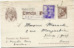 ESPAGNE ENTIER POSTAL CENSURE AVEC COMPLEMENT D'AFFRANCHISSEMENT DEPART BARCELONE 27-2-41 POUR LA FRANCE - Republikanische Zensur