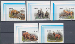 Zaire 1993 IMPERF National Park Rhino Elephant Antelope Wild Animals Wildlife  MNH 3set - Nuevos