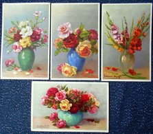 Cpa LOT 4X Litho Illustrateur LALANNE Stelhi  Bouquet Fleur Pot VASE 2x Rose Glaieul Oeillet - Collezioni E Lotti