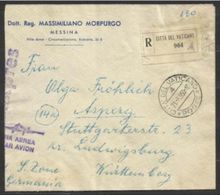 1950 Vaticano Vatican Storia Postale Busta Amputata Racc. (R.964) Aerea Espresso Viagg. VATICANO GERMANIA - Cartas & Documentos