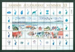 Denmark. Christmas Sheet Local Samso # 13. 1991. Town: Selvig. Ships,Seal,Birds - Feuilles Complètes Et Multiples