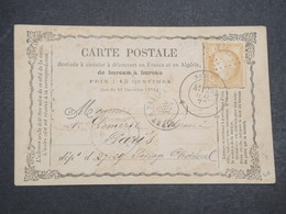 FRANCE - Carte Précurseur De Sedan Pour Paris En 1873 , Affranchissement Type Cérès - L 14712 - Cartes Précurseurs