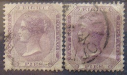 BRITISH INDIA 1860 8p Queen Victoria BOTH SHADES Used No Watermark - 1858-79 Compagnie Des Indes & Gouvernement De La Reine