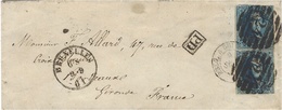 1861- Enveloppe De BRUXELLES  Affr. Y&T N°11  X 2  Ex. Du Haut Touché  Pour Bordeaux - 1849-1865 Médaillons (Autres)