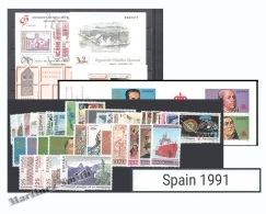 Complete Year Set Spain 1991 - 44 Values + 3 BF + 1 Booklet - Yv. 2710-2759/ Ed. 3099-3151, MNH - Años Completos