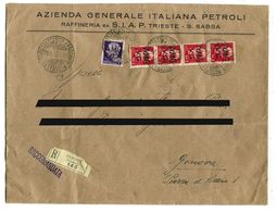 FRANCOBOLLI SU BUSTA RAFFINERIA EX SIAP TRIESTE S. SABBA VENEZIA GIULIA SOPRASTAMPA AMG VG LIRE 2 E LIRE 1 - Poststempel