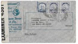 BRESIL - 1941 - ENVELOPPE COMMERCIALE DECOREE AIRMAIL Avec CENSURE US De RIO => LA CHAUX DE FONDS (SUISSE) - Storia Postale