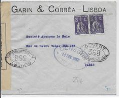 1917 - ENVELOPPE Avec 2 CENSURES FRANCE ET PORTUGAL De LISBONNE => PARIS - Covers & Documents