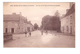 72 Marolles Les Braults Un Coin De La Place Et Route De Dangeul Cpa Animée Cachet Marolles - Marolles-les-Braults