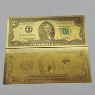 BILLET FACTICE DE 2 $ . PLAQUE COULEUR OR . - Autres & Non Classés