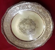 Periodo Della Dinastia Qajar Persia 1800-900 Piatto Frutta O Dolce In Argento,incisioni Interamente A Mano - Silverware