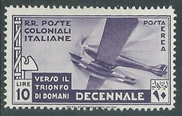 1933 EMISSIONI GENERALI POSTA AEREA DECENNALE 10 LIRE MH * - I41-6 - Emissioni Generali