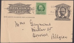 1904-EP-112 CUBA REPUBLICA POSTAL STATIONERY. 1904. 1c MARTI. Ed.70. TO BELGIUM 1933. - Lettres & Documents