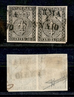 0032 ANTICHI STATI - PARMA - 1852 - Coppia Orizzontale Del 10 Cent Bianco (2) - Molto Bella - Sorani + Cert. AG (600) - Andere & Zonder Classificatie