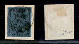 0033 ANTICHI STATI - PARMA - 1852 - 40 Cent Azzurro (5) Su Frammento - Parma 11.4.55 - Chiavarello (1.200) - Andere & Zonder Classificatie