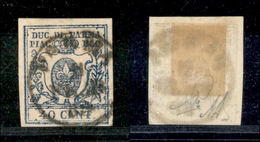 0034 ANTICHI STATI - PARMA - 1857 - 40 Cent Azzurro Scuro (11a) - Usato - Diena + Cert. AG (1.000) - Andere & Zonder Classificatie