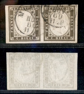 0081 ANTICHI STATI - SARDEGNA - 1860 - 10 Cent Bruno Grigio (14Be) - Coppia Orizzontale - Andere & Zonder Classificatie