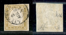 0088 ANTICHI STATI - SARDEGNA - 1862 - 10 Cent Oliva Chiaro (14Db) - A.Diena + E.Diena (550) - Andere & Zonder Classificatie