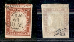 0107 ANTICHI STATI - SARDEGNA - 1859 - 40 Cent Rosso Mattone (16B) - Ottimi Margini Con Parte Dell’esemplare Superiore E - Otros & Sin Clasificación