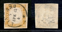 0120 ANTICHI STATI - SARDEGNA - 1861 - 80 Cent Giallo Arancio (17C) - Molto Bello - Raybaudi + Cert. AG (700) - Altri & Non Classificati