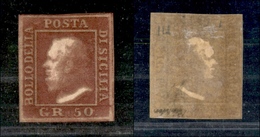 0144 ANTICHI STATI - SICILIA - 1859 - 50 Grana Lacca Bruno (14) Oleoso - Nuovo Con Gomma - Diena + Cert. AG (1.650+) - Otros & Sin Clasificación