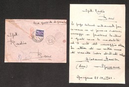 0262 REGNO - Spett. Radio Bari - Spongano 26.10.43 - Busta Tassata - Richiesta Di Informazioni Per Invio Di Messaggi A F - Andere & Zonder Classificatie