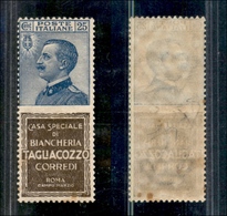 0284 REGNO - 1924 - 25 Cent Tagliacozzo (8-Pubblicitari) - Invisibile Traccia Di Linguella - E.Diena + Raybaudi (1.300) - Otros & Sin Clasificación