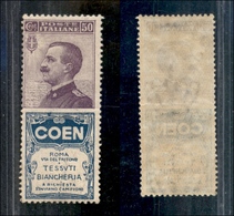 0285 REGNO - 1924 - 50 Cent Coen (10-Pubblicitari) - Invisione Traccia Di Linguella (2.250) - Altri & Non Classificati