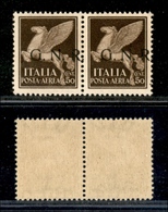 0351 REPUBBLICA SOCIALE - 1943 - GNR Brescia - 50 Cent (118/Ida-Aerea) - Coppia Orizzontale Con Soprastampa Spostata A D - Altri & Non Classificati