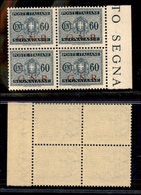 0366 REPUBBLICA SOCIALE - 1943 - GNR Brescia - 60 Cent (54/Ib-Segnatasse) In Quartina Bordo Foglio (pos.149/160) Con Sop - Altri & Non Classificati