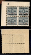 0367 REPUBBLICA SOCIALE - 1943 - GNR Brescia - Quartina Angolare Del 60 Cent (54/Ib-Segnatasse) Con Numero Di Tavola (27 - Altri & Non Classificati