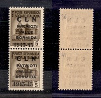 0501 EMISSIONI LOCALI - VALLE BORMIDA - 1945 - Soprastampa Modificata - 5 Cent (1A) - Coppia Verticale - Pezzo Superiore - Andere & Zonder Classificatie