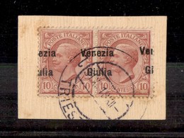 0523 OCCUPAZIONI - VENEZIA GIULIA - 1918 - Coppia Del 10 Cent (22eb) Con Soprastampa A Cavallo - Frammento (400++) - Andere & Zonder Classificatie