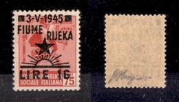 0556 OCCUPAZIONI - OCC. JUGOSLAVA - FIUME - 1945 - 16 Lire Su 75 Cent (21-senza Filigrana) - Gomma Integra - Oliva - Andere & Zonder Classificatie