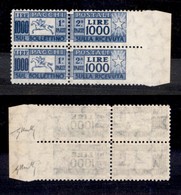 0677 REPUBBLICA - 1957 - Coppia Del 1000 Lire Pacchi Postali (1021) Non Dentellata A Destra - Gomma Integra - Chiavarell - Altri & Non Classificati